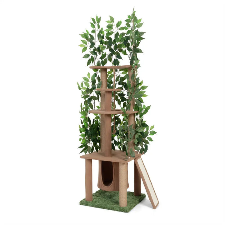Coziwow 47.2"H Multi-Level Cat Tree with Artificial Greenery