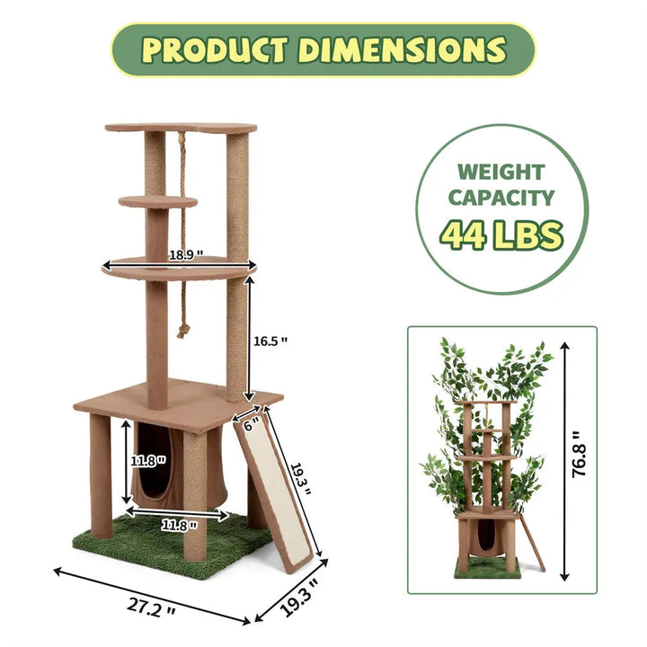 Coziwow 47.2"H Multi-Level Cat Tree with Artificial Greenery