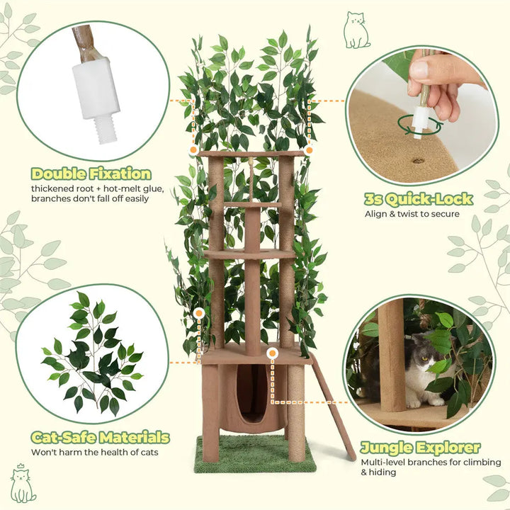 Coziwow 47.2"H Multi-Level Cat Tree with Artificial Greenery
