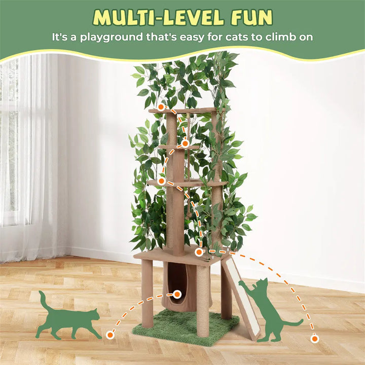 Coziwow 47.2"H Multi-Level Cat Tree with Artificial Greenery