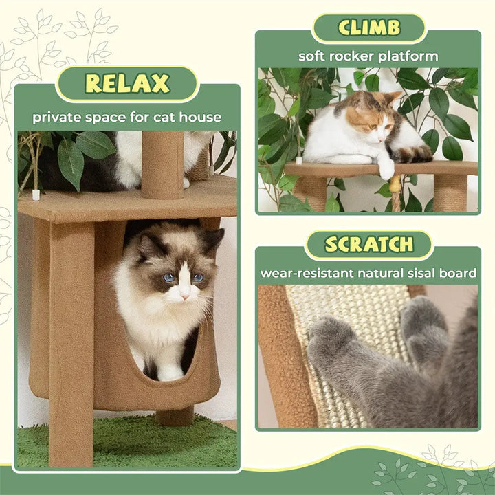 Coziwow 47.2"H Multi-Level Cat Tree with Artificial Greenery