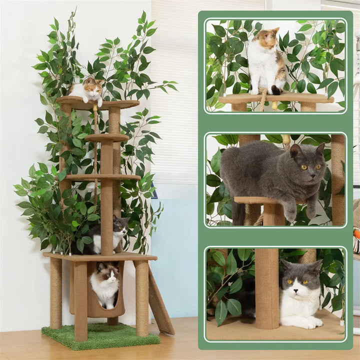 Coziwow 47.2"H Multi-Level Cat Tree with Artificial Greenery