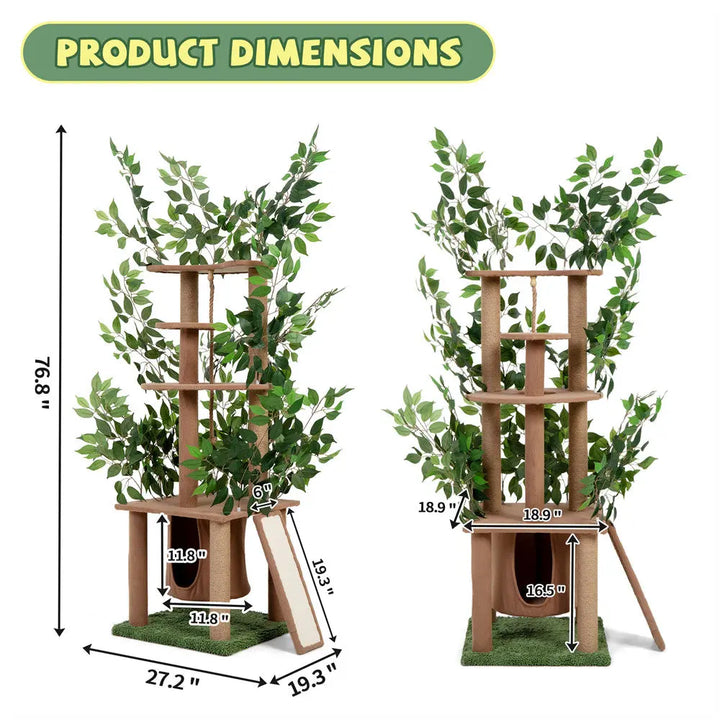 Coziwow 47.2"H Multi-Level Cat Tree with Artificial Greenery