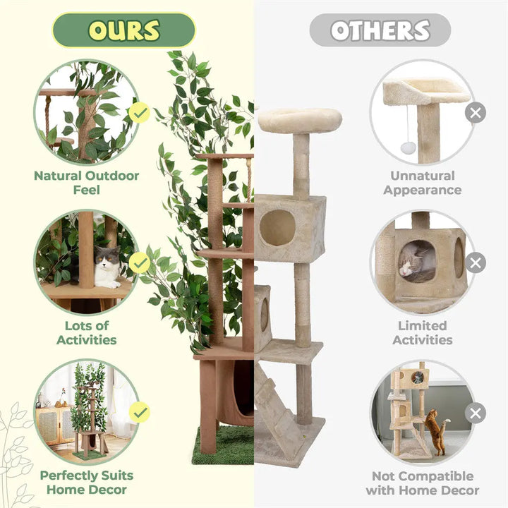 Coziwow 47.2"H Multi-Level Cat Tree with Artificial Greenery