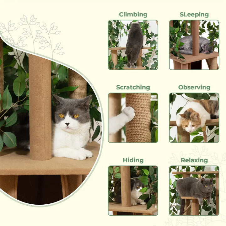 Coziwow 47.2"H Multi-Level Cat Tree with Artificial Greenery