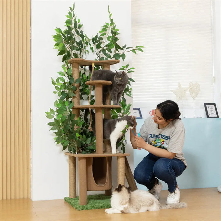Coziwow 47.2"H Multi-Level Cat Tree with Artificial Greenery