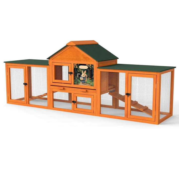 Coziwow 82″L 3-Compartment Double Rabbit Hutch Orange Patterned-CW12S0732