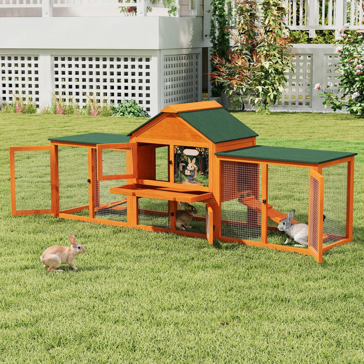 Coziwow 82″L 3-Compartment Double Rabbit Hutch Orange Patterned-CW12S0732