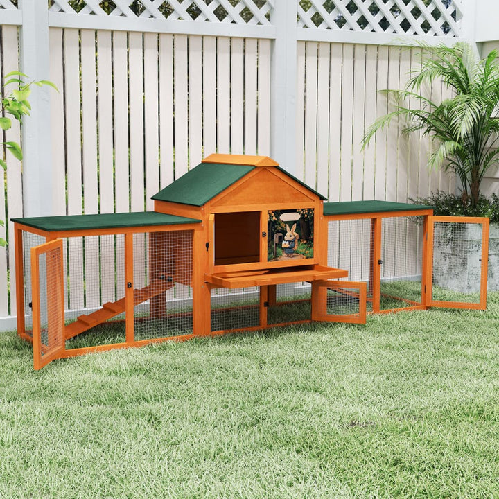 Coziwow 82″L 3-Compartment Double Rabbit Hutch Orange Patterned-CW12S0732