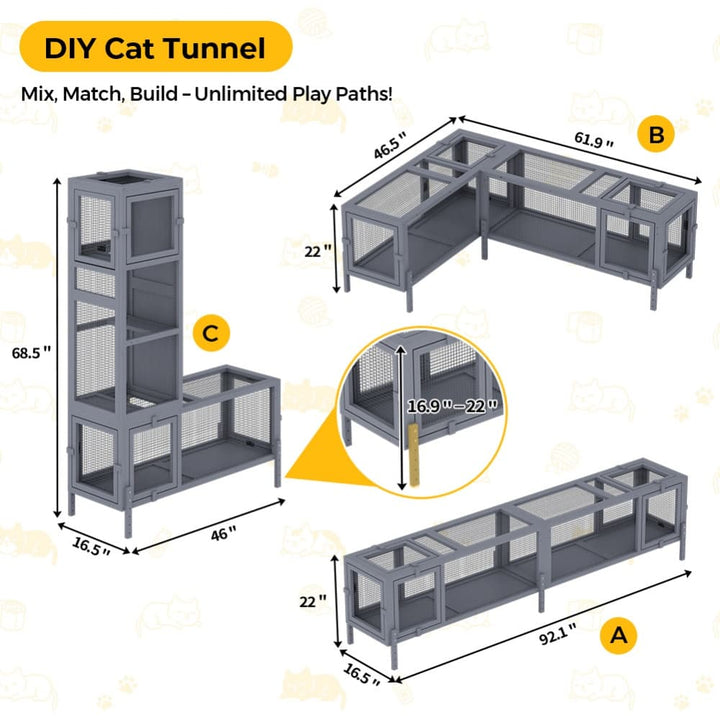 Coziwow 92''L Extendable Outdoor Wooden Cat Tunnel-CW12S0750