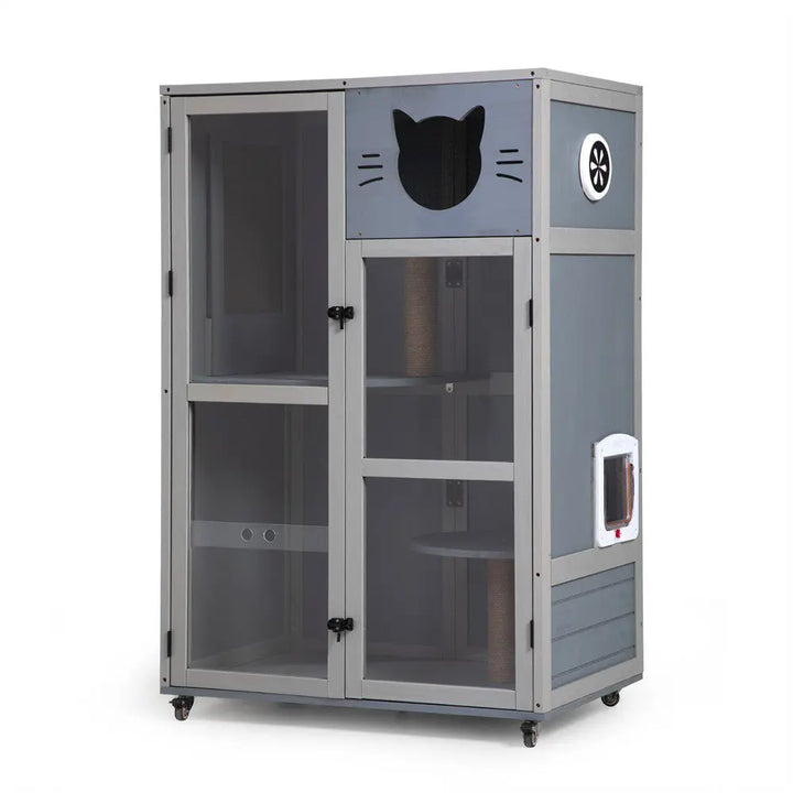 Coziwow 32.5"L Multi-Level Solid Wood Cat Cabinet