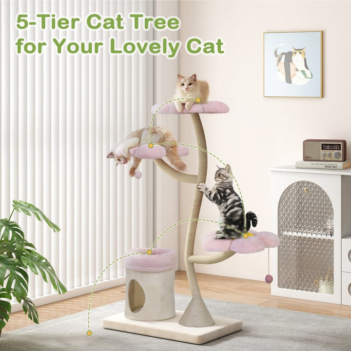 Coziwow 57''H Flower Cat Tree Tower with Condo-CW12T0751