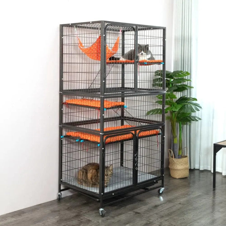 cat proof plant cage indoor Coziwow 4-Tier Wire Cat Cage Pet Enclosure with Removable Wheels