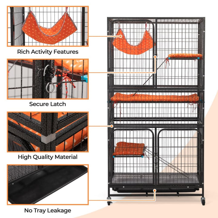 63″H 4-Tier Indoor Metal Cat Cage Crate-CW12U0536 Details