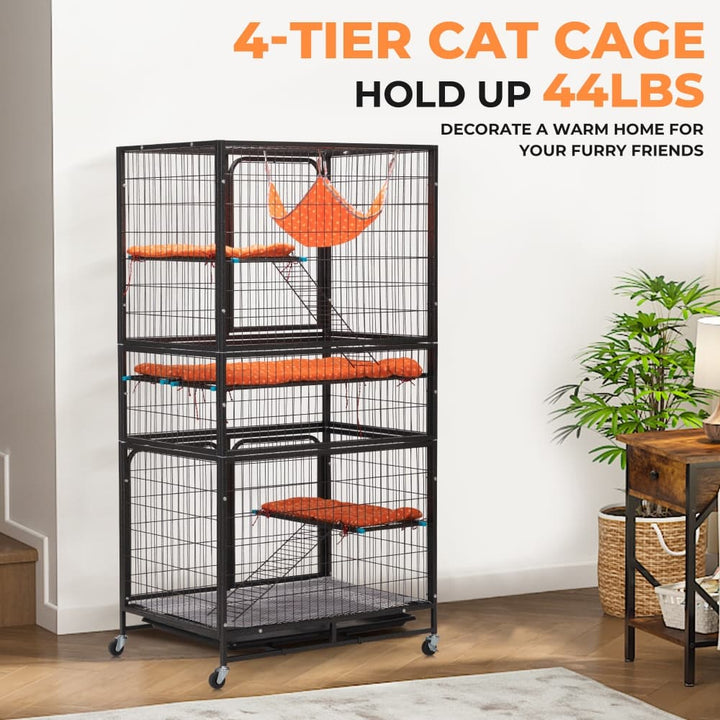 63″H 4-Tier Indoor Metal Cat Cage Crate-CW12U0536