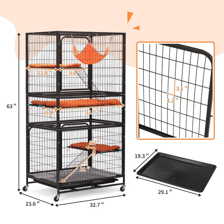 63″H 4-Tier Indoor Metal Cat Cage Crate-CW12U0536 Dimensions