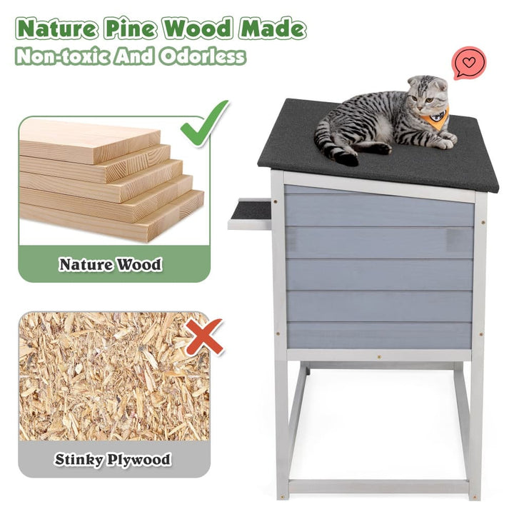 Coziwow 35''L Raised Wooden Cat House Basic Patterned-CW12U0752