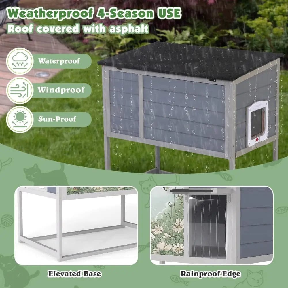 Coziwow 35''L Raised Wooden Cat House - Ideal Outdoor Shelter
