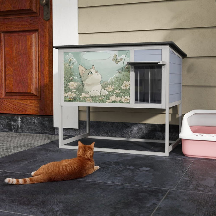 Coziwow 35''L Raised Wooden Cat House Basic Patterned-CW12U0752