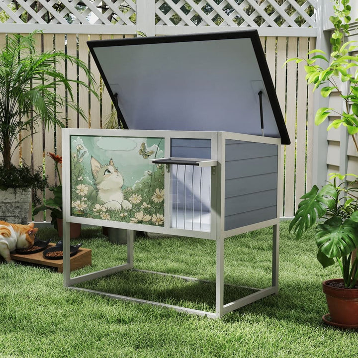 Coziwow 35''L Raised Wooden Cat House Basic Patterned-CW12U0752