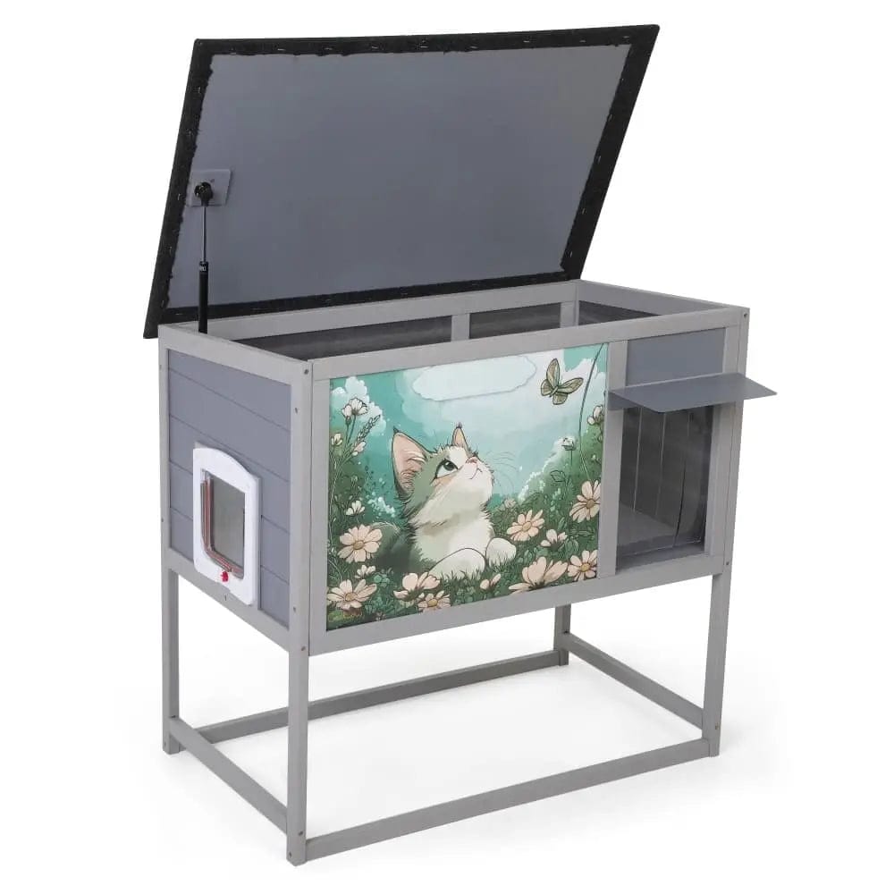 Coziwow 35''L Raised Wooden Cat House - Ideal Outdoor Shelter