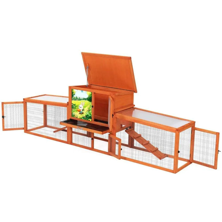 Coziwow Enclosures & Cages Orange / Sloped Roof / Standard Coziwow 94.5″L 2-Story 3-Compartment Rabbit Hutch