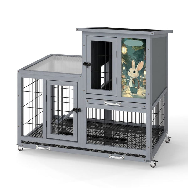 Coziwow 39″L 2-Tier Wheeled Wooden Bunny Hutch
