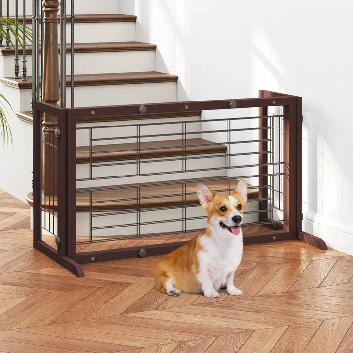Coziwow 38"-71" Detachable Wooden Pet Gate with Wire Mesh