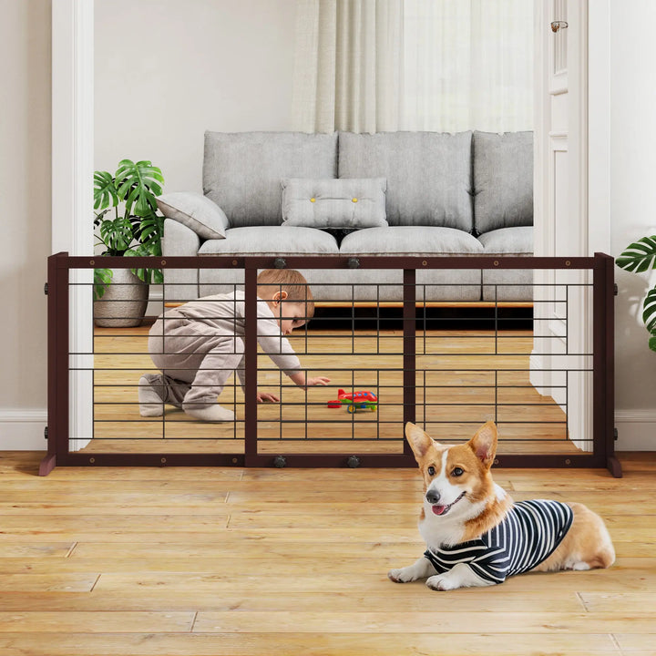 Coziwow 38"-71" Detachable Wooden Pet Gate with Wire Mesh
