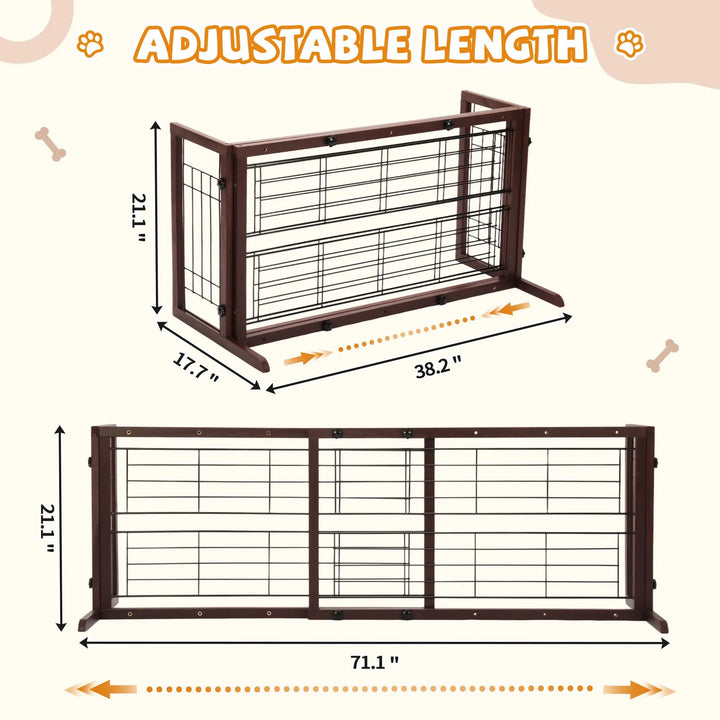 Coziwow 38"-71" Detachable Wooden Pet Gate with Wire Mesh Coziwow