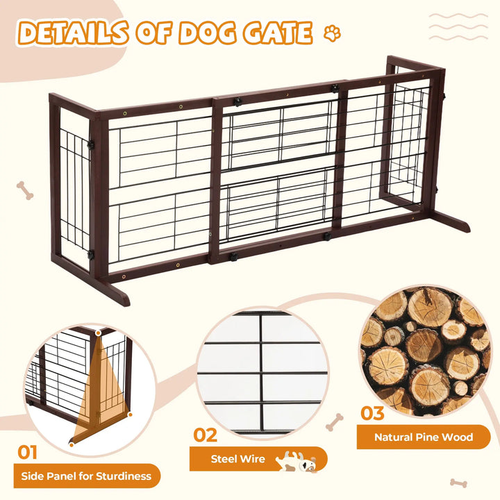 Coziwow 38"-71" Detachable Wooden Pet Gate with Wire Mesh Coziwow