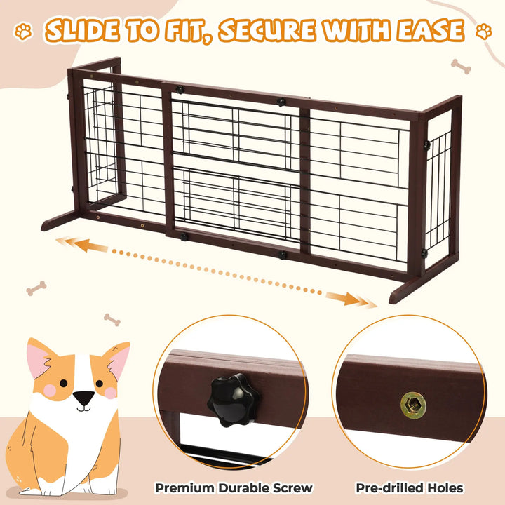 Coziwow 38"-71" Detachable Wooden Pet Gate with Wire Mesh Coziwow