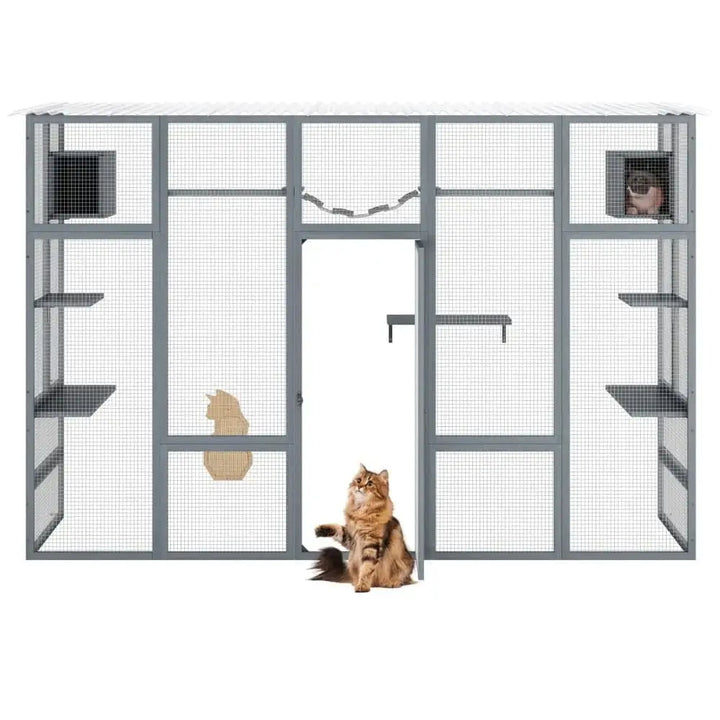 COZIWOW Outdoor Cat House Wooden Catio Enclosure - Large Cat Cage with COZIWOW Outdoor Cat House Wooden Catio Enclosure - Large Cat Cage with