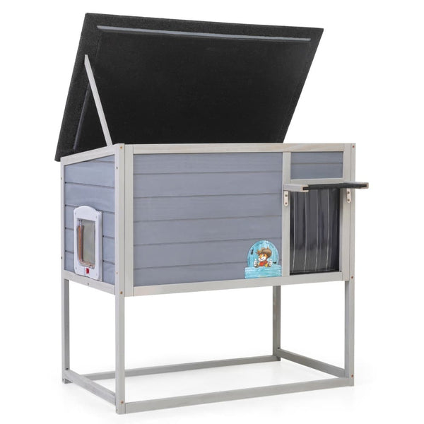 Coziwow 35''L Raised Wooden Cat House Insulated Plain-CW12X0664