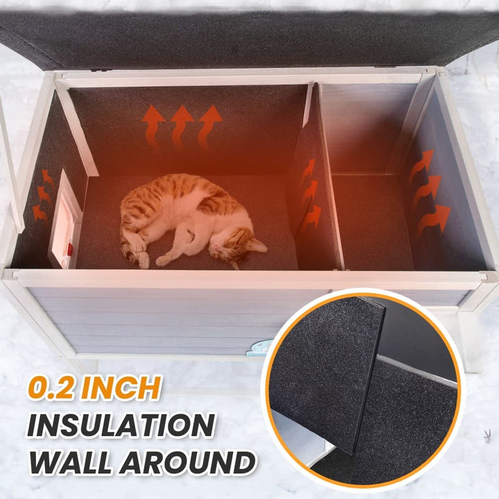 Coziwow 35''L Raised Wooden Cat House Insulated Plain-CW12X0664