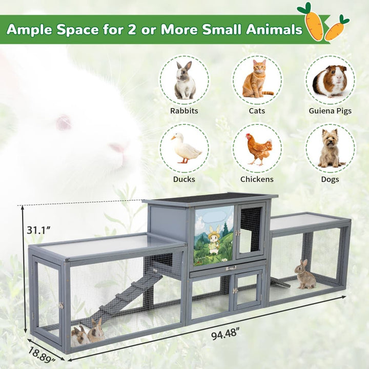 Coziwow 94.5″L 2-Story 3-Compartment Rabbit Hutch Gray CW12X0718