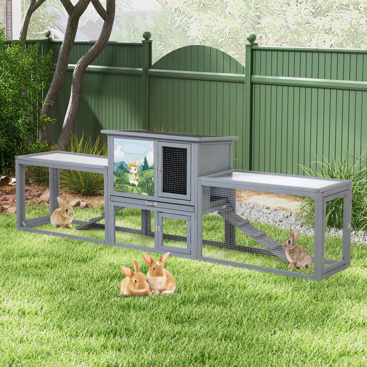 Coziwow 94.5″L 2-Story 3-Compartment Rabbit Hutch Gray CW12X0718