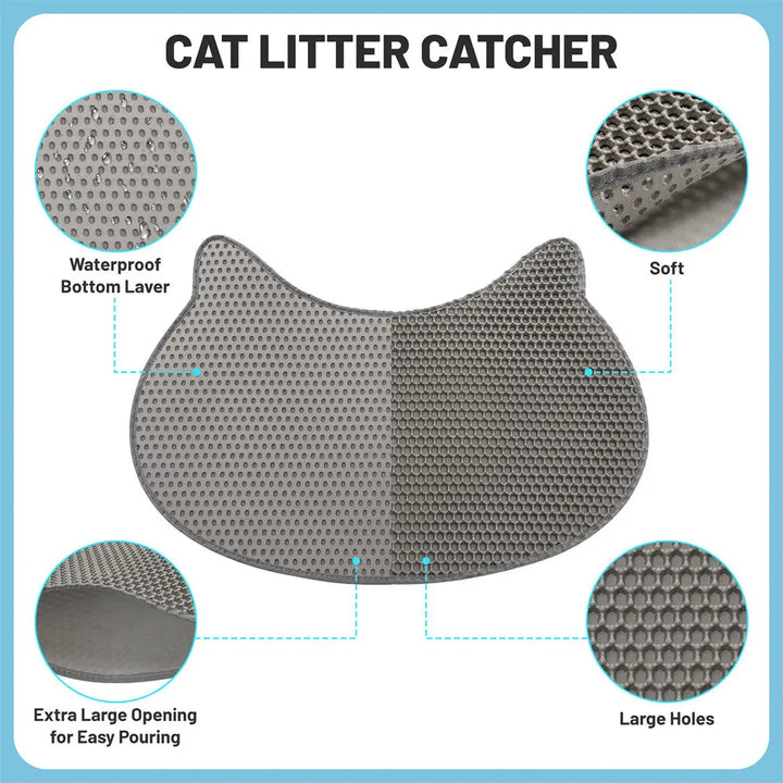 Coziwow 27.05"L x 18.9"W Cat Head 2-Layer Cat Litter Mat