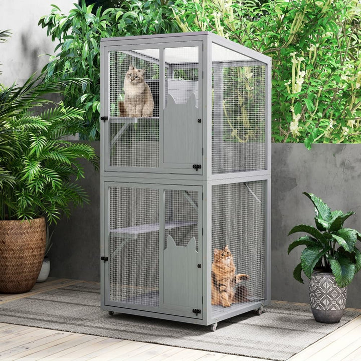 Coziwow 31.5"L 2-Tier Wheeled Cat Cage