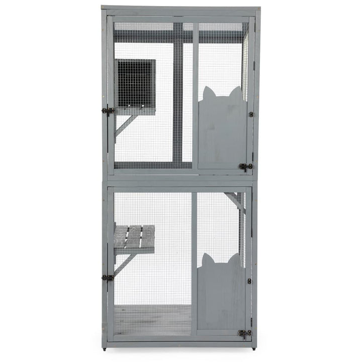 Coziwow 31.5"L 2-Tier Wheeled Cat Cage Gray Plain-CW12L0673