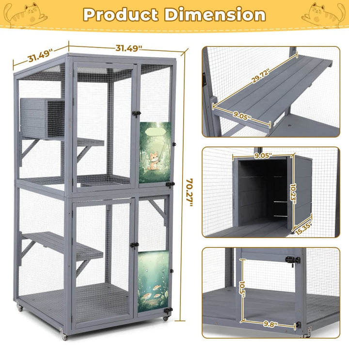 Coziwow 31.5"L 2-Tier Wheeled Cat Cage Size