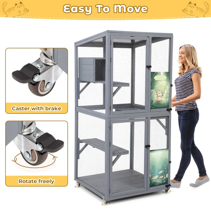 Coziwow 31.5"L 2-Tier Wheeled Cat Cage Details