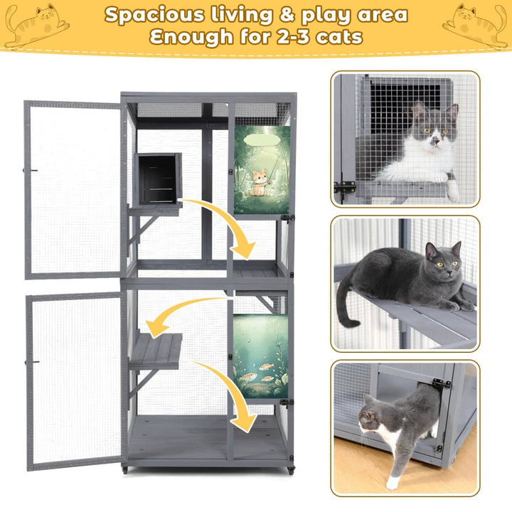 Coziwow 31.5"L 2-Tier Wheeled Cat Cage