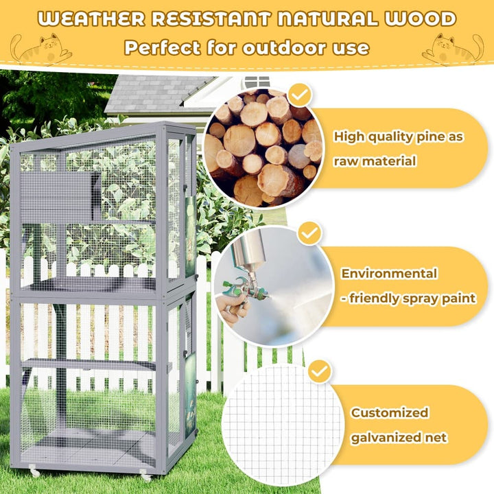 Coziwow 31.5"L 2-Tier Wheeled Cat Cage Details