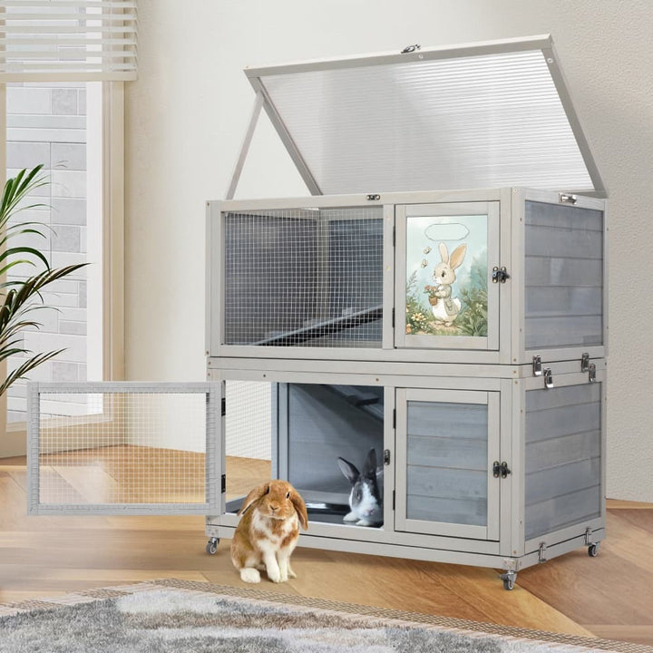 Coziwow 35"L 2-Tier Rabbit House on Wheel Gray Patterned-CW12F0723