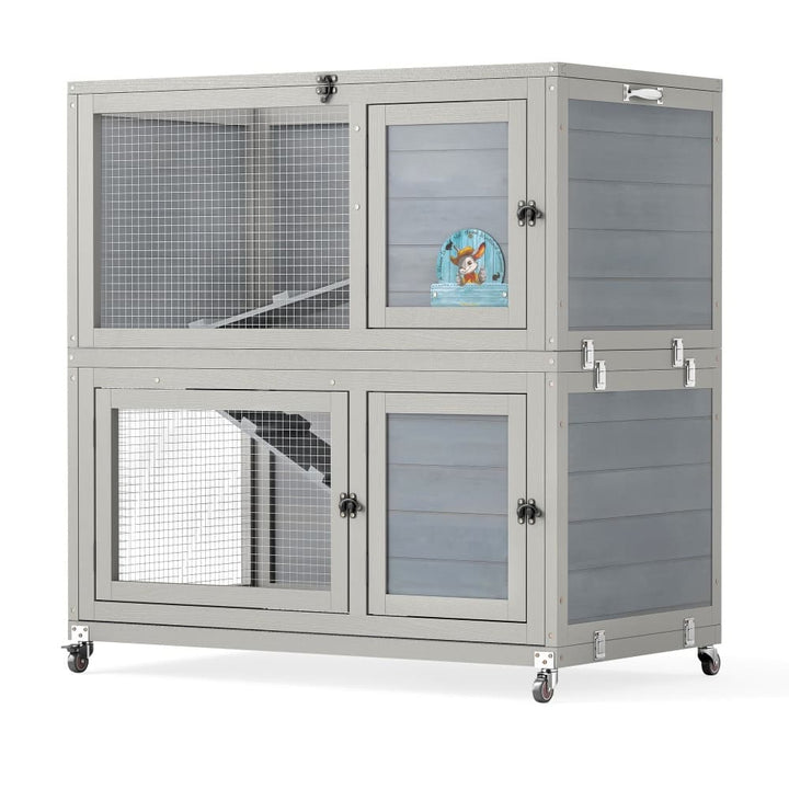 Coziwow 35"L 2-Tier Rabbit House on Wheel Gray Plain-CW12P0658