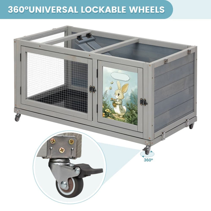 Coziwow 35"L 2-Tier Rabbit House on Wheel Details