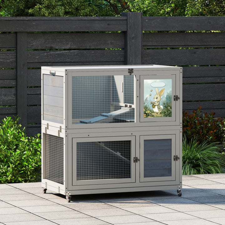 Coziwow 35"L 2-Tier Rabbit House on Wheel Gray Patterned-CW12F0723