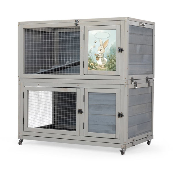 Coziwow 35"L 2-Tier Rabbit House on Wheel Gray Patterned-CW12F0723