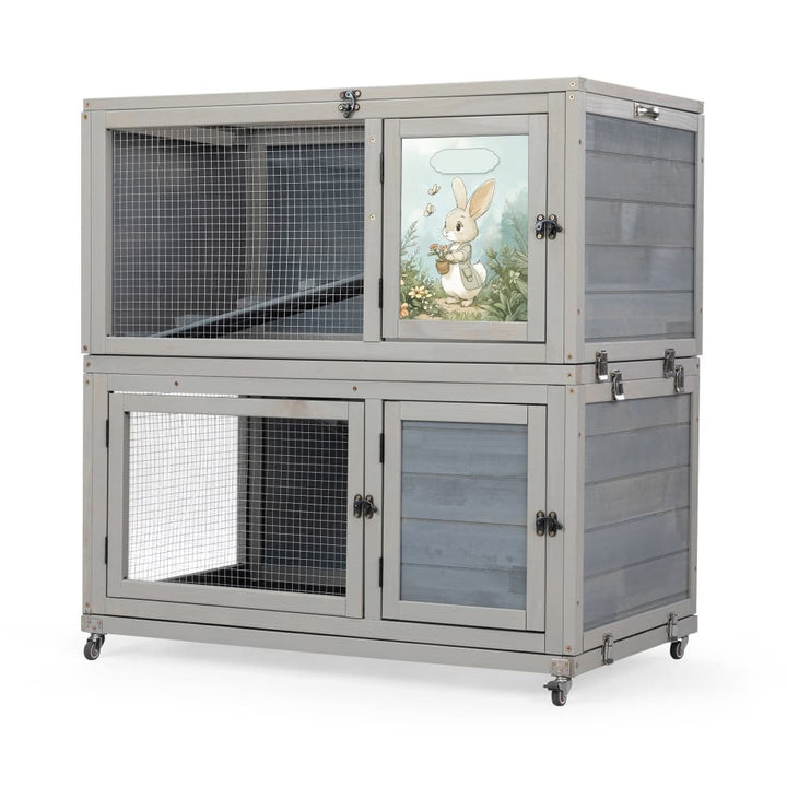 Coziwow 35"L 2-Tier Rabbit House on Wheel Gray Patterned-CW12F0723